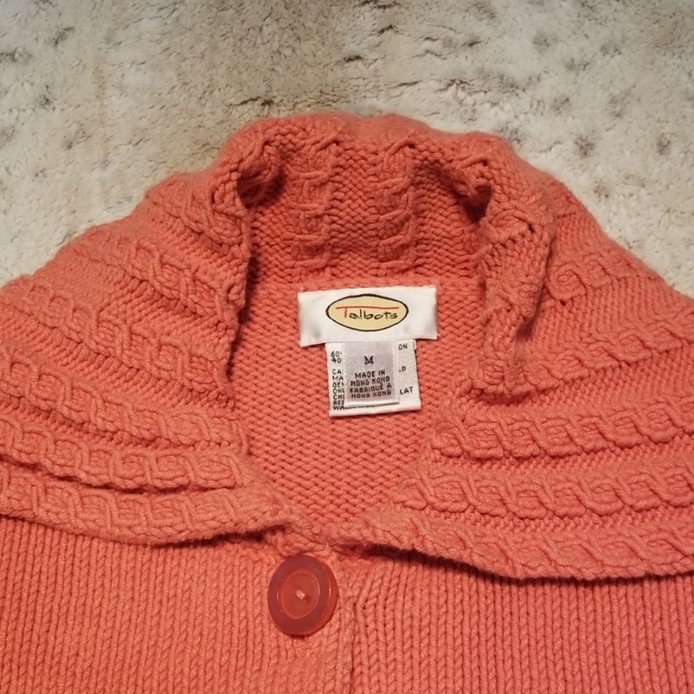 Talbots Heavier Weight Light Orange Cardigan Sz M - Picture 5 of 7